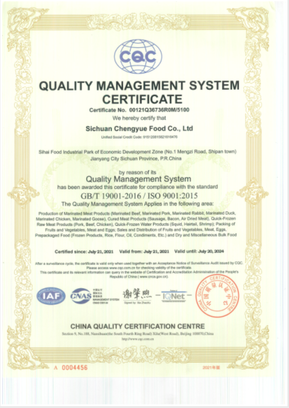 质量管理体系认证证书（英）